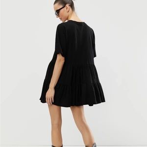 Black Tiered Short-Sleeve T-Shirt Dress